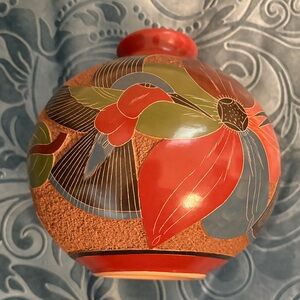 EUC Floral Ceramic Vase Round Vase Floral w/Hummingbirds from Sundance